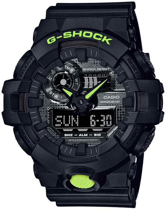 Casio Casio G-Shock GA-700DC-1A GA-700 GA-700DC-1A электронные мужские часы черный циферблат, браслет пластик — вид спереди